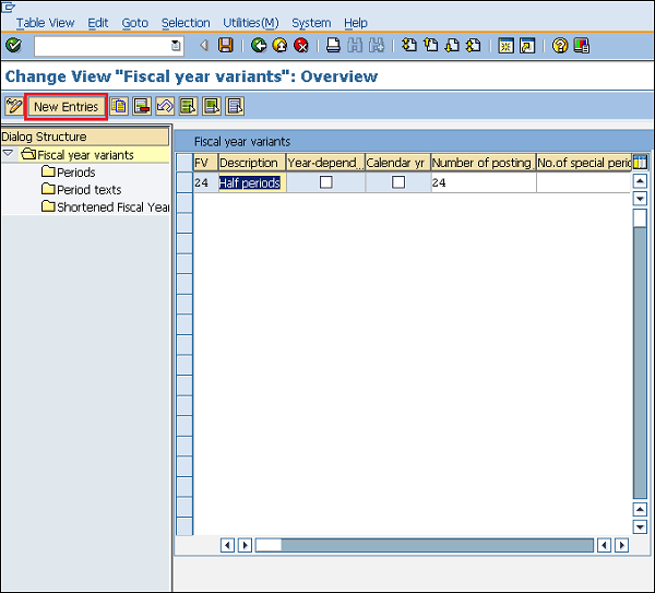 SAP posting period fiscal year new entry