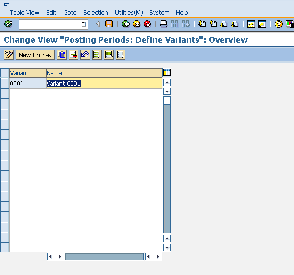 SAP posting period variant new entry