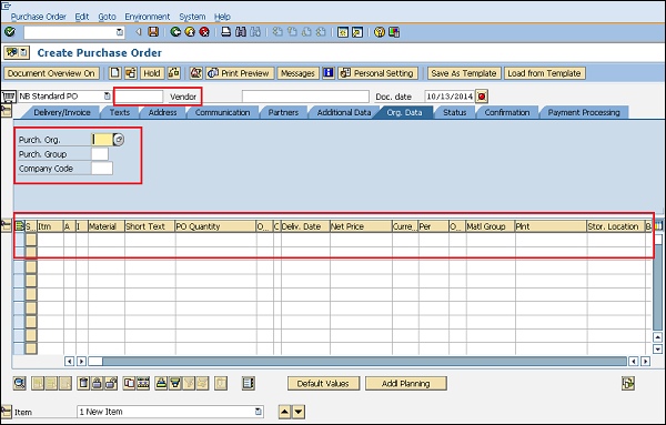 SAP Purchase Order Detail