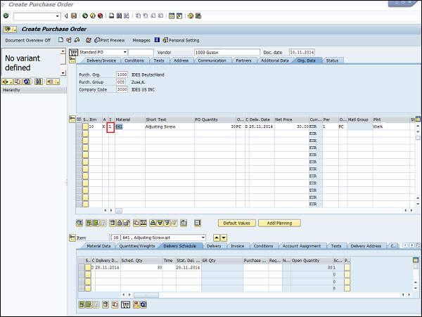 SAP purchase subcontracting