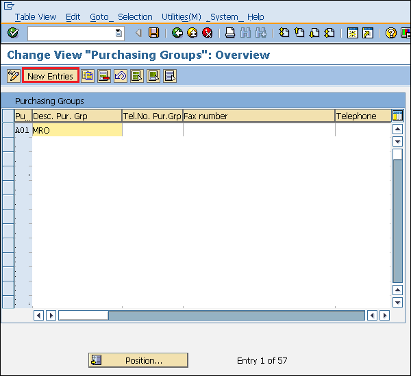 SAP Purchasing Groups Entry