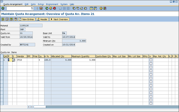 SAP quota arr vendor