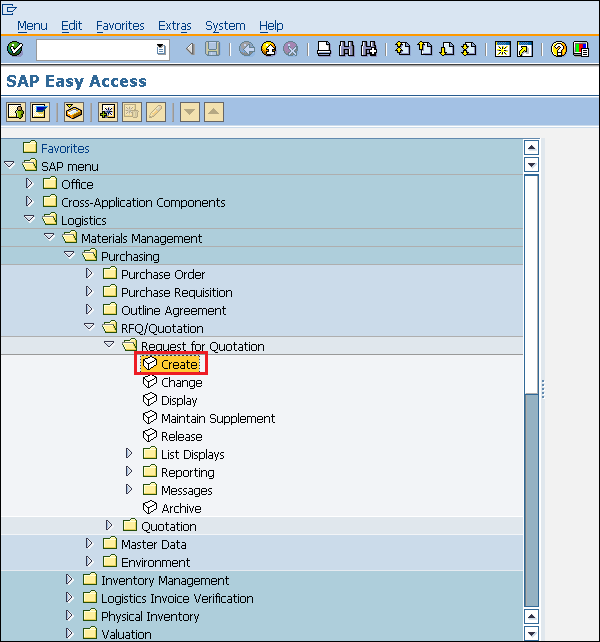 SAP request for quotation