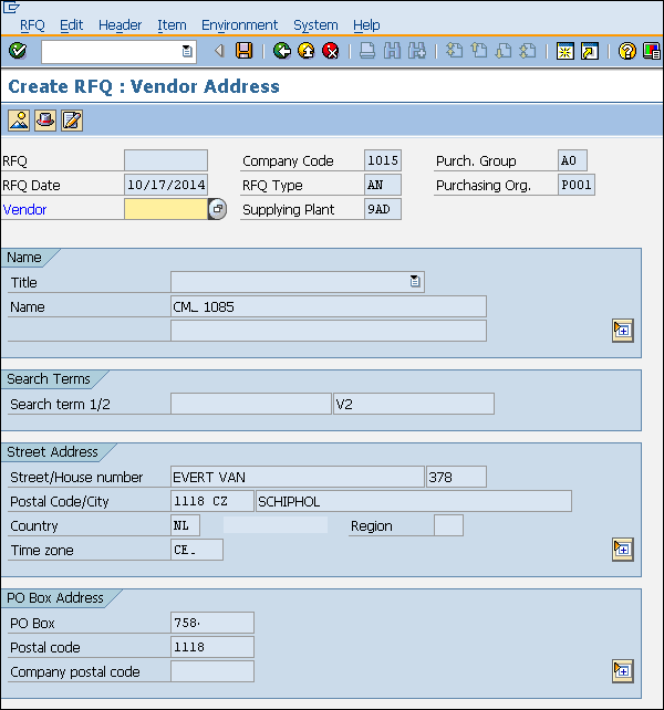 SAP rfq vendor