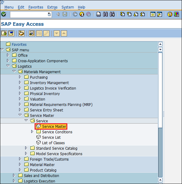 SAP Service master path