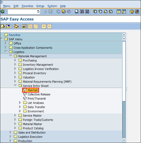 SAP Service entry sheet