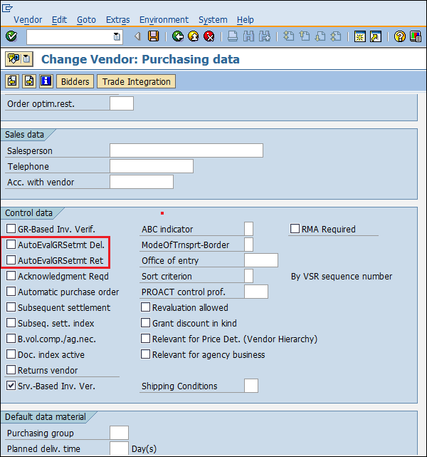 SAP Setting for ERS