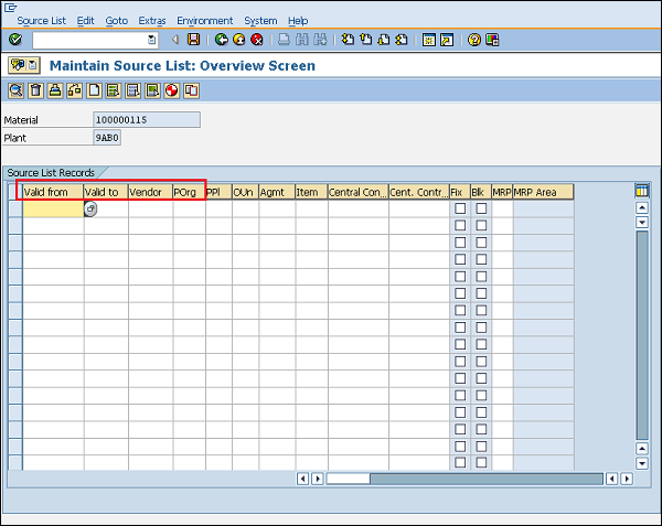 SAP Source List entry