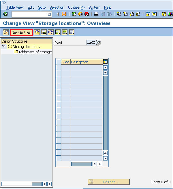 SAP Storage Location New Entry