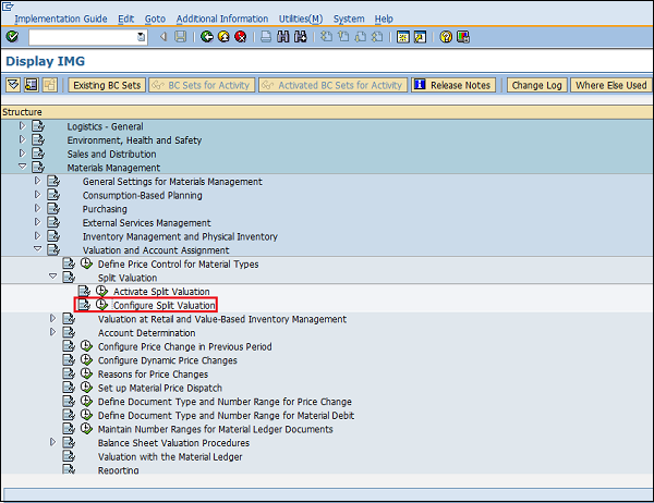 SAP Split Valuation Configuration