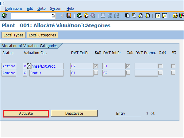 SAP Split Valuation map entry