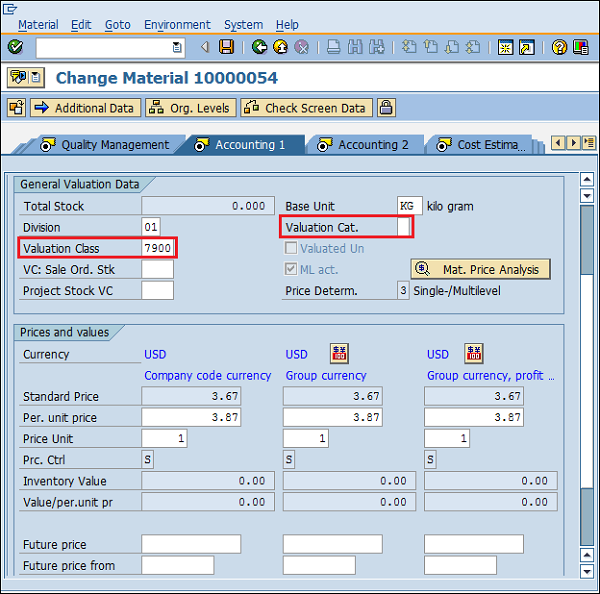 SAP Split Valuation material master