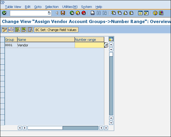 SAP Vendor Assign Number range Entry