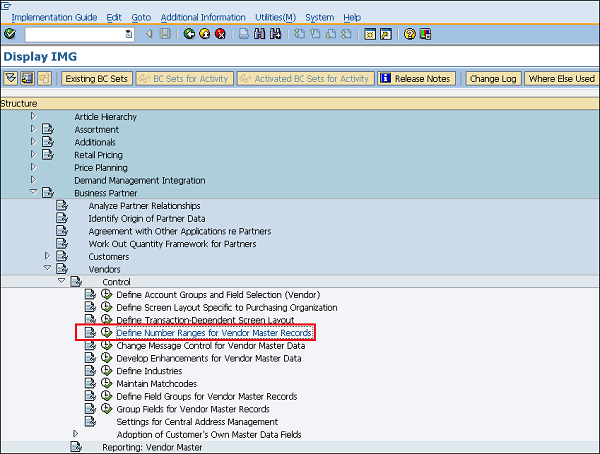 SAP Vendor Number range