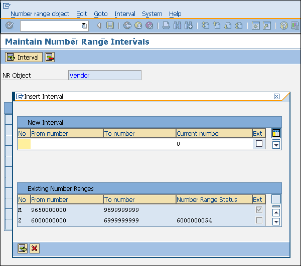 SAP Vendor Number range Insert Interval