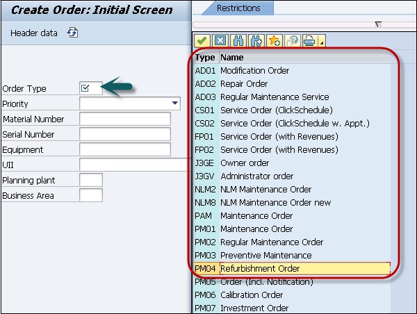 Order Type Refurbishment