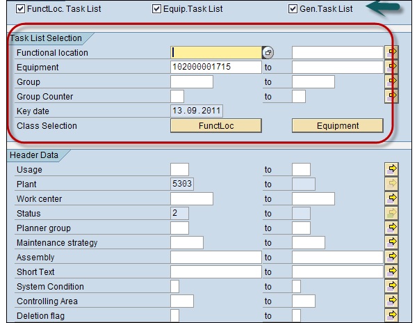 Task List Selection