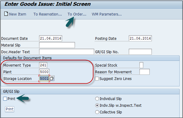 Enter Goods Issue