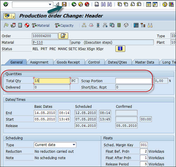 Production Order Change Header