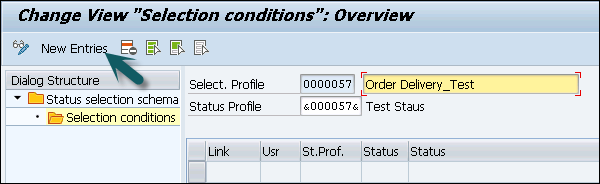 Selection Condition Entries