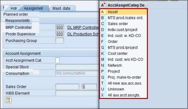 Acct Assignment Category