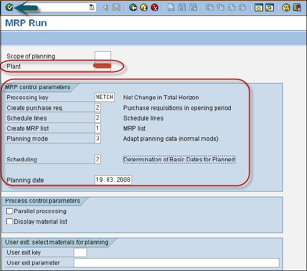 MRP Run Tick Mark