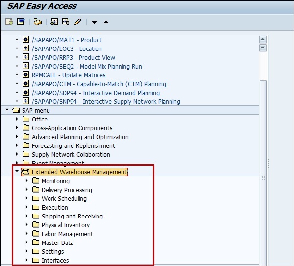 Sap EWM Structure Menu Structure