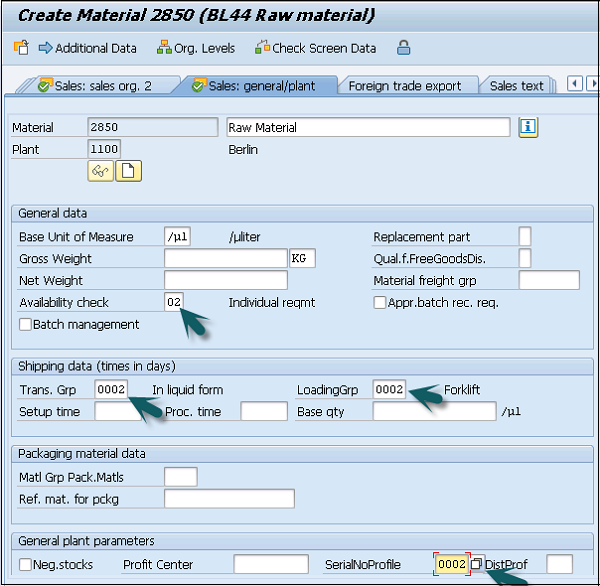 General/Plant Tab