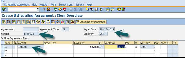 Material number and Target Quantity