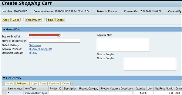 Shopping Cart Form