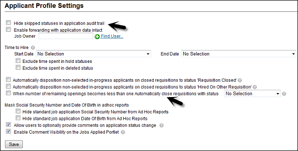 Applicant Profile Settings