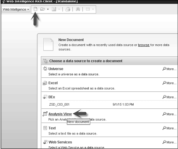 Analysis view Webi Rich Client