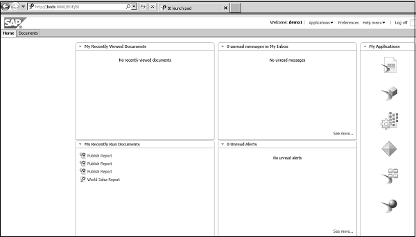 BI Launchpad Home Page