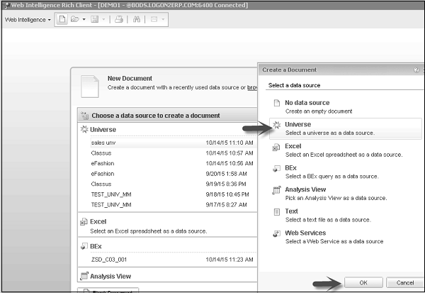 Creating Document Using Analysis View