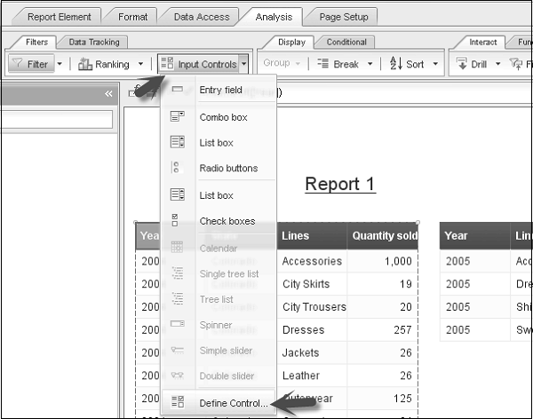 Defining Input Controls in Webi