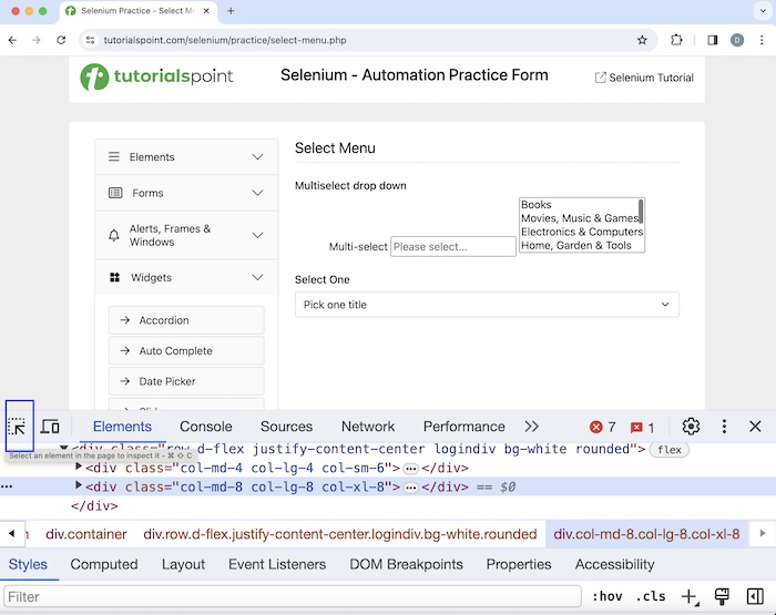 Selenium Dropdown Box 1