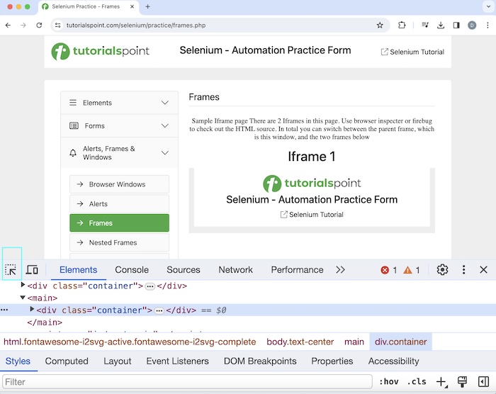 Selenium Handling IFrames 1