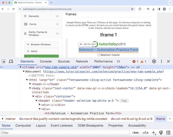 Selenium Handling IFrames 2