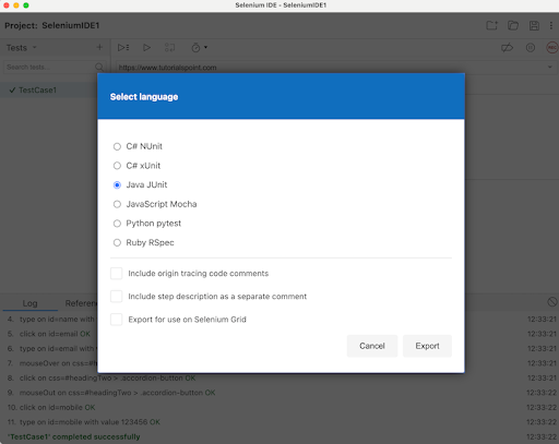 Selenium IDE Code Export 5