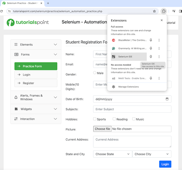 Selenium IDE Creating Tests 1