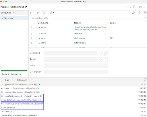 Selenium IDE Store Variables 14