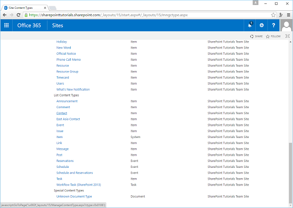 Contact Content Types