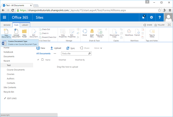 Course Document Type option