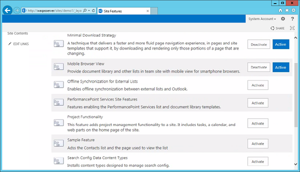 Manage Site Feature