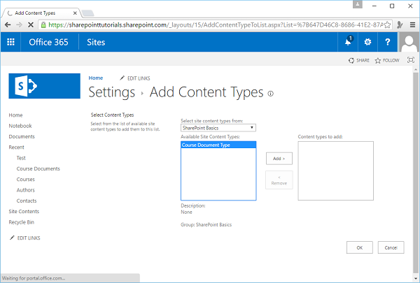 Select Course Document Type