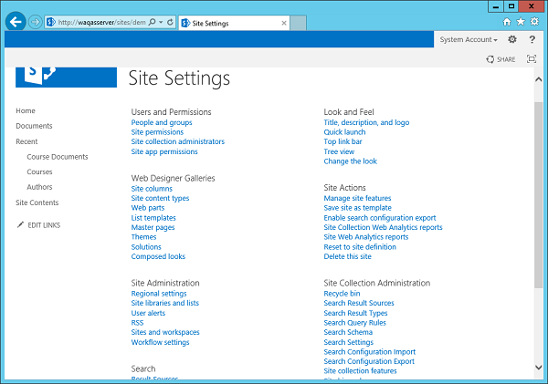 Site Actions