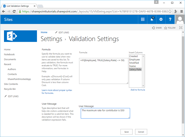 Validation Settings