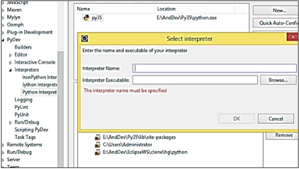 Python Interpreter Eclipse