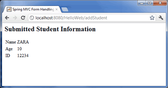 Spring Student Form Result