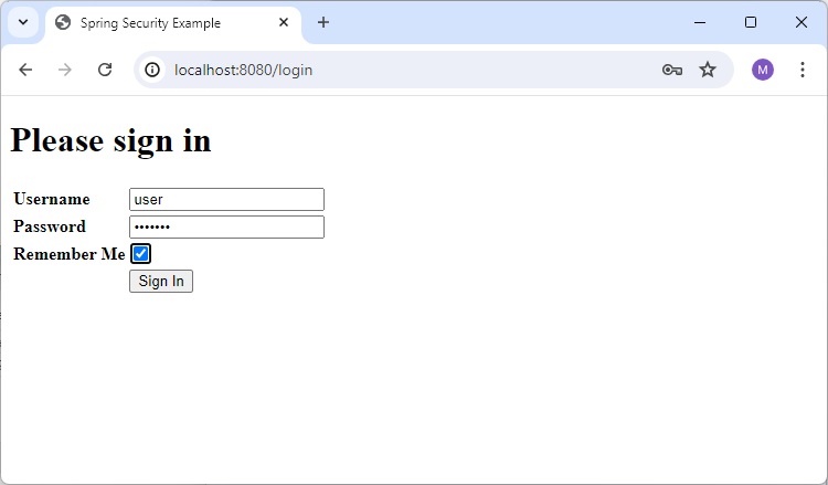Login Form with Checked Remember Me